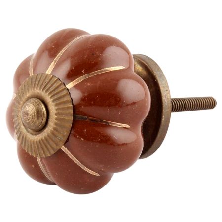 Dark Brown With Golden Line Ceramic Melon Drawer Knob Online